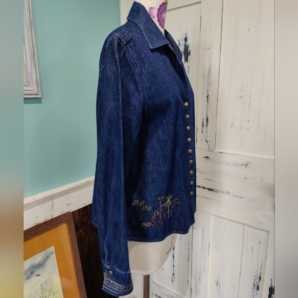 Christopher & Banks Jean Jacket with animal embroidery details - Picture 3 of 11